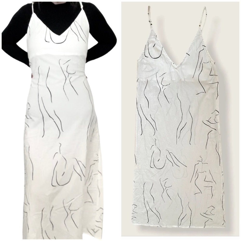 Olympia Etal Belle Dress Line drawing figure Print On Marshmallow cotton art